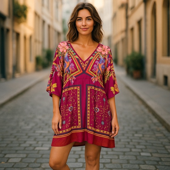 Umgee Purple Floral Boho Dress - Picture 1 of 5